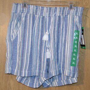 NWT Briggs Vacation Ready Linen Blend Blue Striped Boho Beachy Coastal Shorts